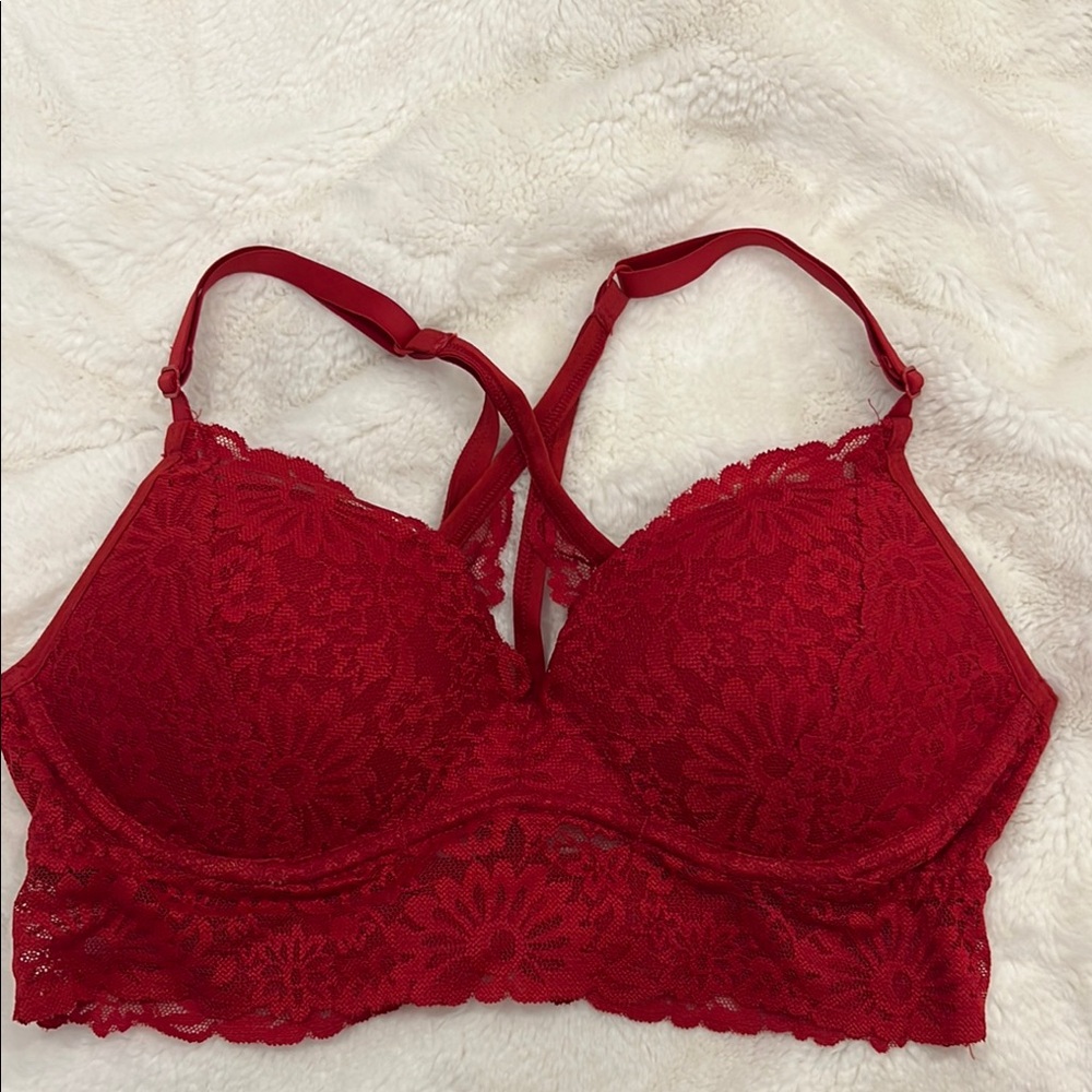 Victoria Secret PINK Bralette Bra Small Red Lace Push Up Wireless New